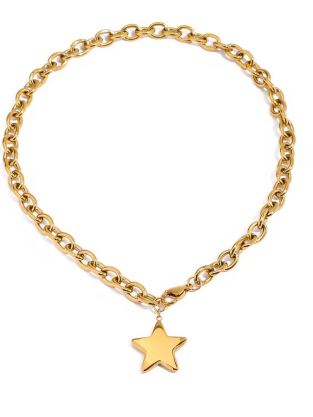 Star Necklace Waterproof Clasp In front Silver or Gold Chunky Chain Necklace - Picture 1 of 9